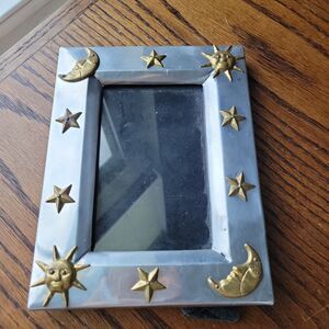 Vtg 90s celestial photo frame 4x6 in pewter and gold RARE READ Y2k Moon Sun Star